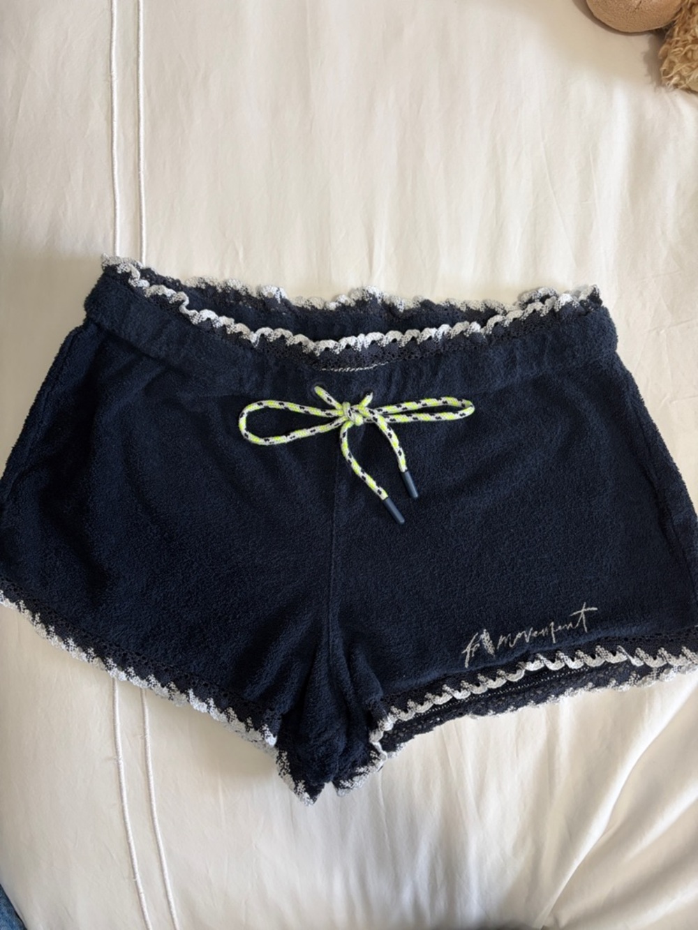 FP Movement by Free People Navy Terry Shorts with Lime Drawstring